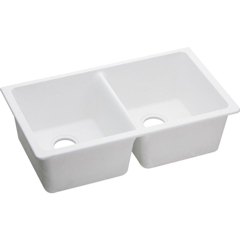 Elkay ELGU3322WH0 Quartz Classic 33 x 18-1/2 No Hole Composite Double Bowl Undermount Sink