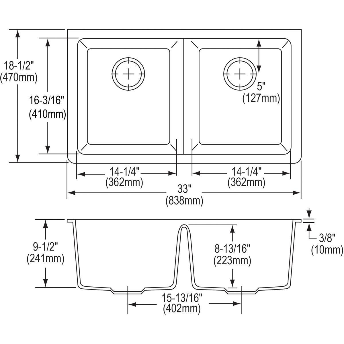 Elkay ELGU3322WH0 Quartz Classic 33 x 18-1/2 No Hole Composite Double Bowl Undermount Sink