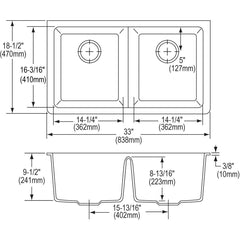 Elkay ELGU3322WH0 Quartz Classic 33 x 18-1/2 No Hole Composite Double Bowl Undermount Sink