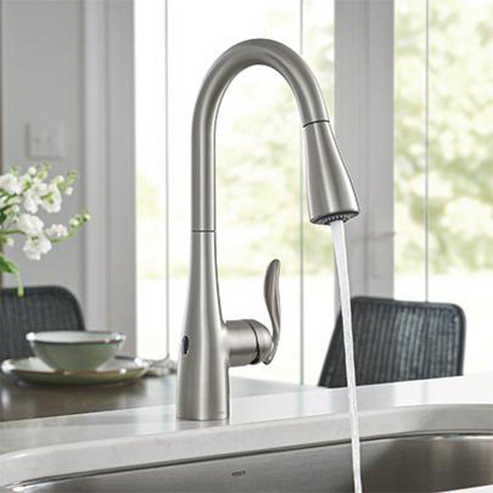 Moen 7594EWSRS Arbor MotionSense Wave Single Handle Pull Down Touchless Kitchen Faucet in Spot Resist Stainless