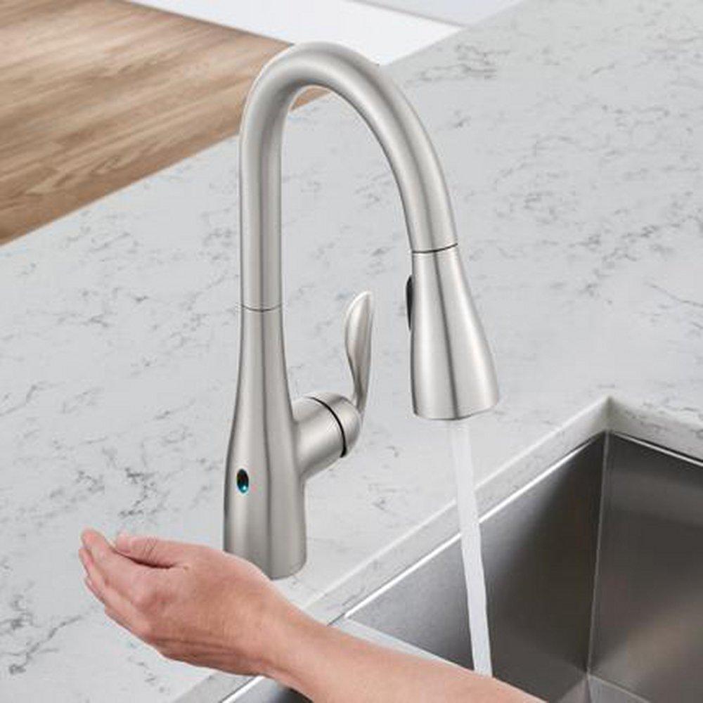 Moen 7594EWSRS Arbor MotionSense Wave Single Handle Pull Down Touchless Kitchen Faucet in Spot Resist Stainless