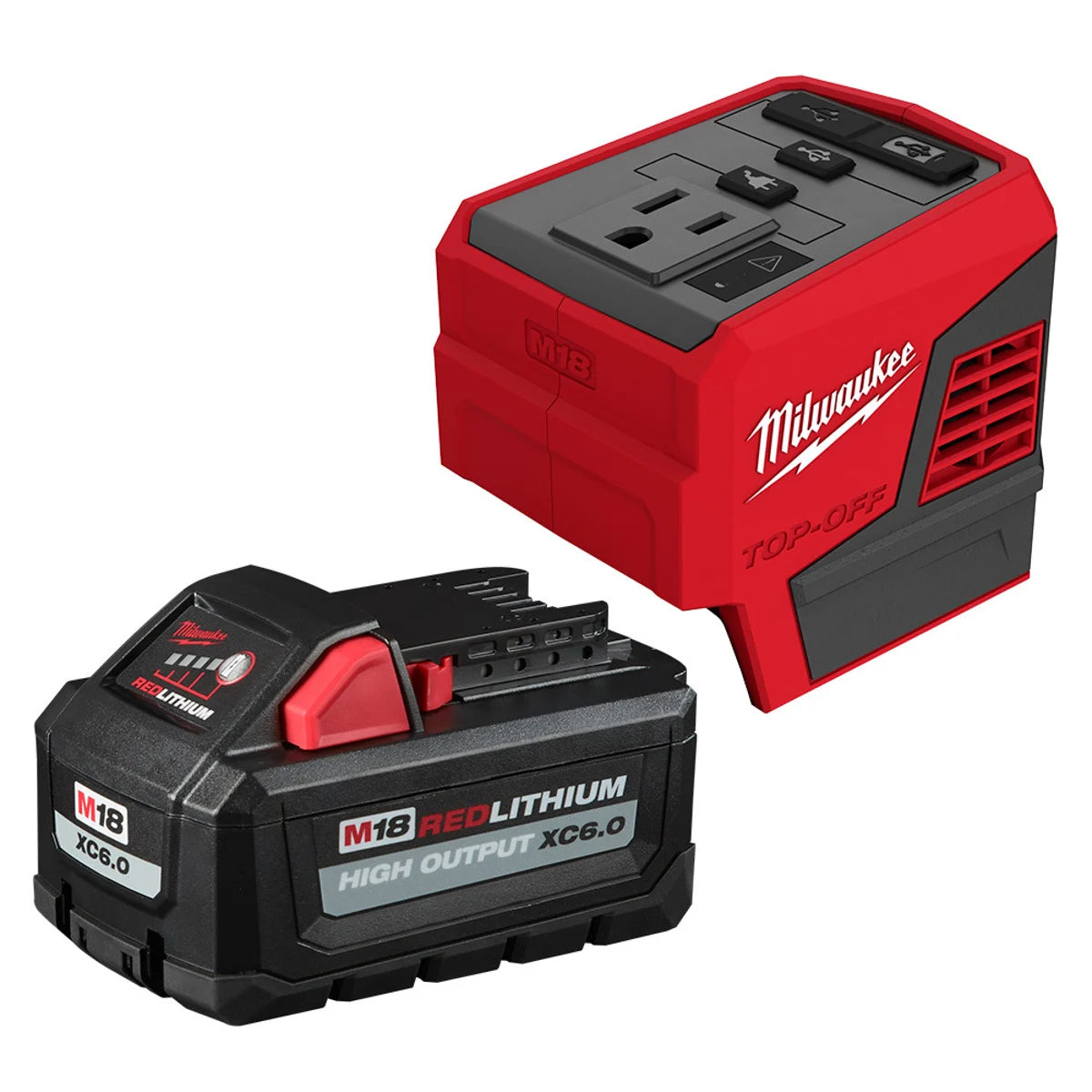 Milwaukee Tool 2846-21HO M18 HO6 0AH Top Off 175W Power Supply & M18 REDLITHIUM HIGH OUTPUT XC6.0 Battery Pack