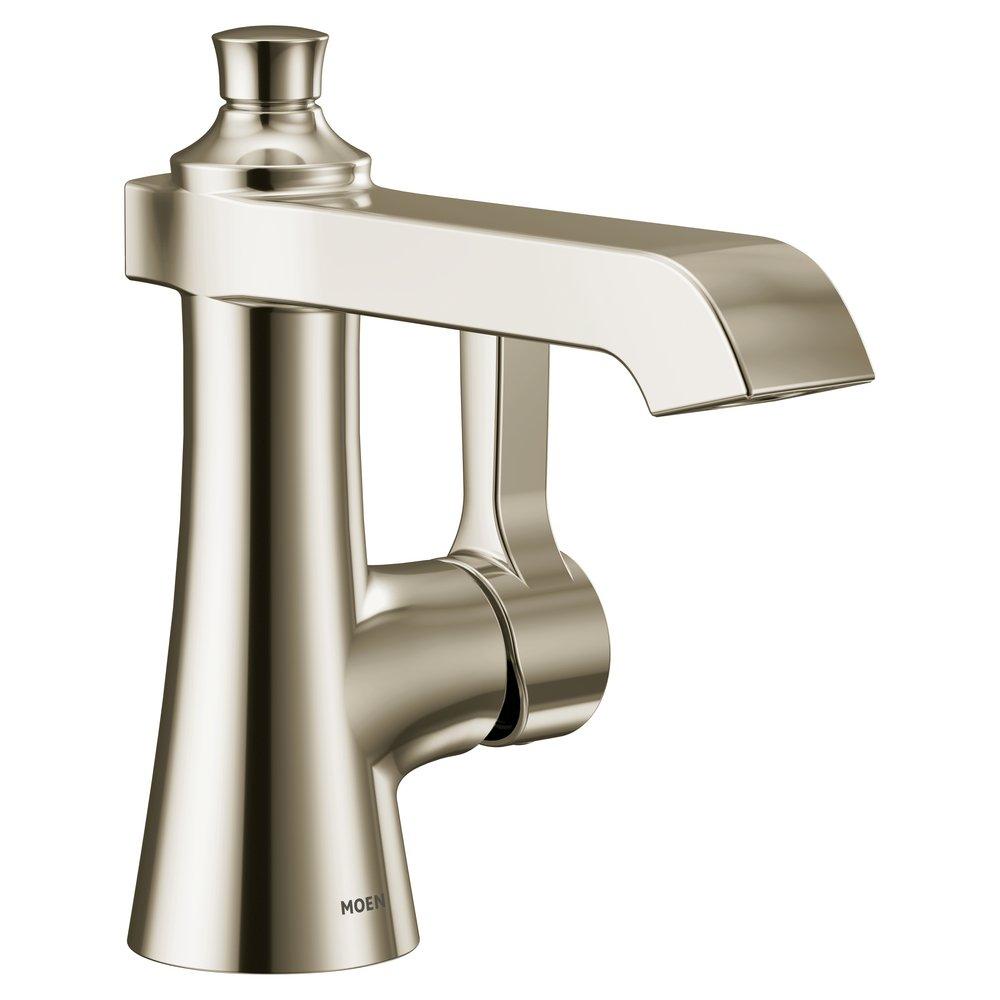 Moen S6981NL Flara Single Handle Monoblock Bathroom Sink Faucet in Polished Nickel