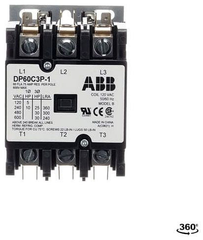 ABB DP60C3P-1 60A 3-Pole Non-Reversing Definite Purpose Contactor, 120V AC Coil