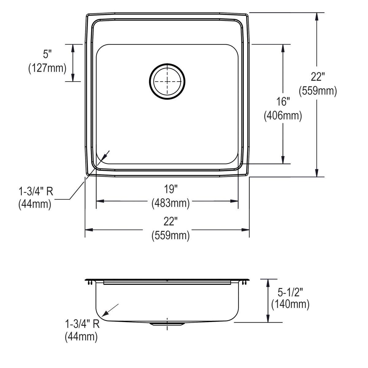 Elkay ELUH1316PD Lustertone Classic Stainless Steel 16 x 18-1/2 x 7-7/8 Single Bowl Undermount Sink with Perfect Drain