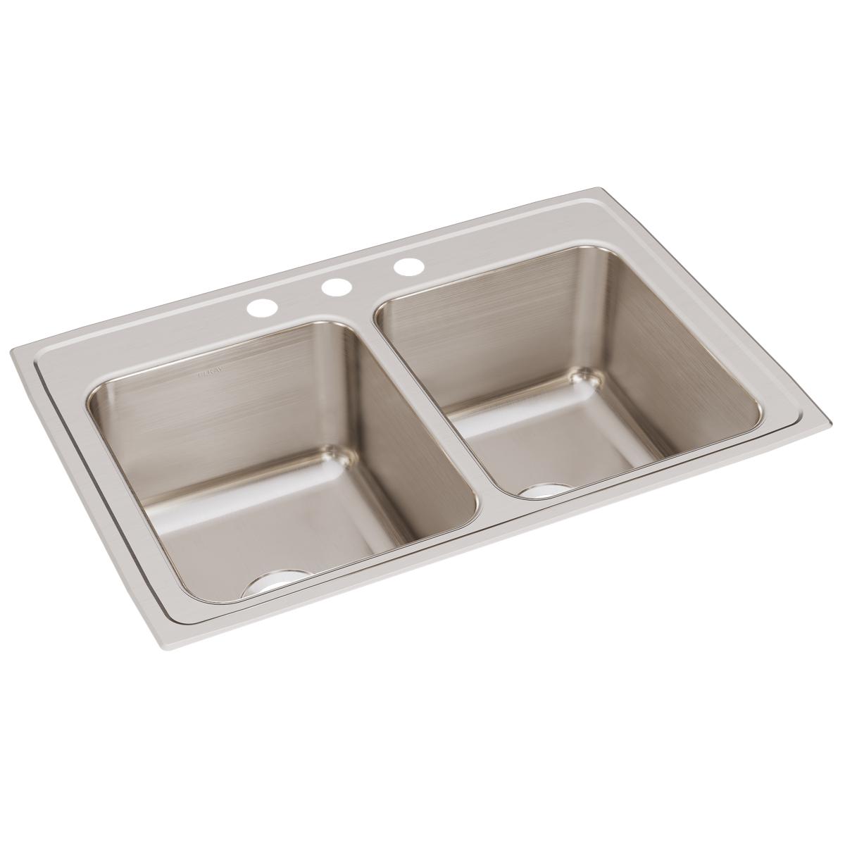 Elkay DLR3322123 Lustertone Classic Stainless Steel 33 x 22 x 12-1/8 3-Hole Equal Double Bowl Drop-in Sink