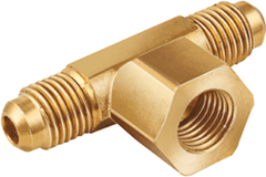 JB Industries T6-4 Brass Tee, 1/4 Flare x 1/4 Flare x 1/4 Female Flare