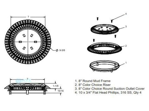 AquaStar CC8108 AquaStar 8 Round Color Choice Suction Outlet Cover with Screw Kit