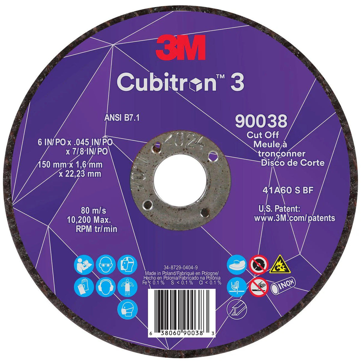 3M Cubitron 3 Cut-Off Wheel 6 Inch Diameter 60+ Grit 7100313190