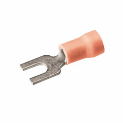 BURNDY TP16-8F Copper Terminal, Fork Tongue, 22-16 AWG, #6-#8 Stud, Vinyl Insulated, Tin Plated.