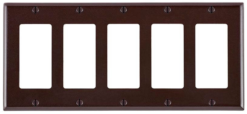 Leviton 80423 5-Gang Smooth Brown Thermoset Device Mount Standard Decorator Wallplate