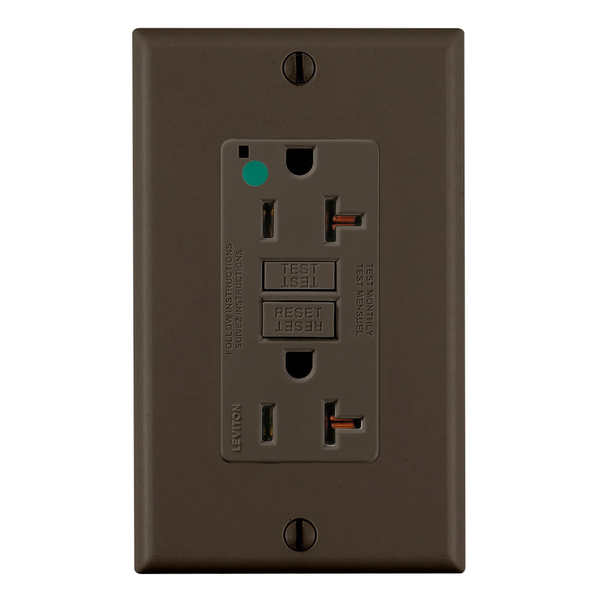 Leviton GFNT2-HG SmartlockPro Slim Self-Test GFCI Receptacle 20 Amp 125 Volt Extra-Heavy Duty Hospital Grade