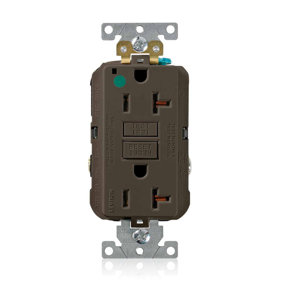 Leviton GFNT2-HG SmartlockPro Slim Self-Test GFCI Receptacle 20 Amp 125 Volt Extra-Heavy Duty Hospital Grade