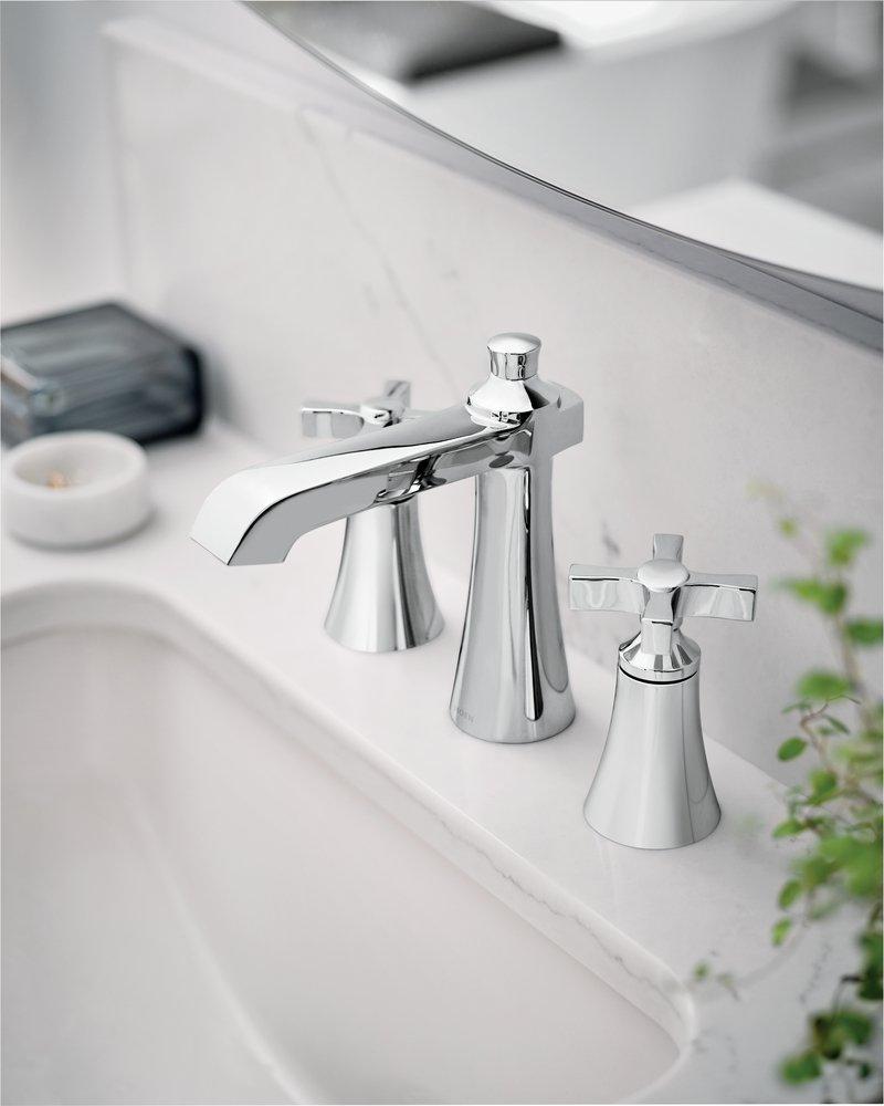 Moen TS6985 Flara Two Handle Widespread Bathroom Sink Faucet in Polished Chrome