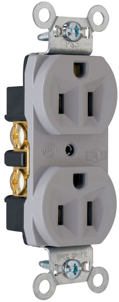 Pass & Seymour CRB5262GRY Construction Spec Grade Duplex Receptacle 15A 125V Gray