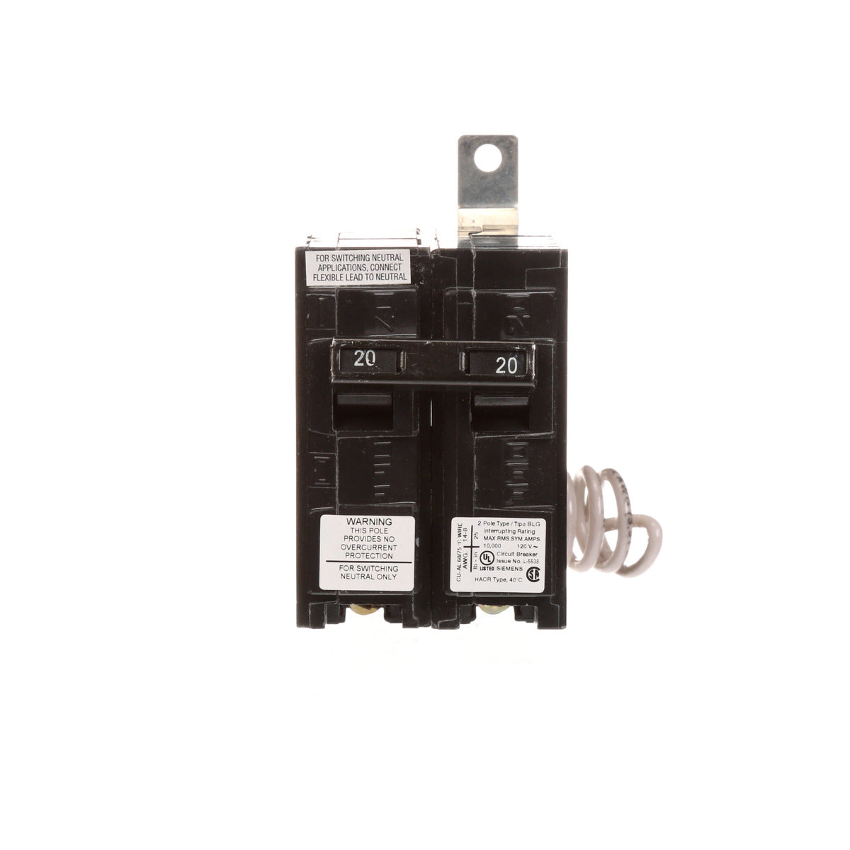 Siemens BG220 Low Voltage Molded Case Circuit Breaker, 120 VAC, 20 A, 10 kA Interrupt, 2 Poles