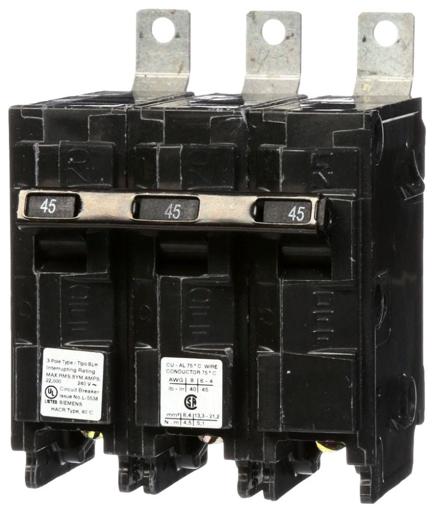 Siemens B345H 3-Pole 45 Amp 240 VAC 22 kA Bolt-On Molded Case Circuit Breaker