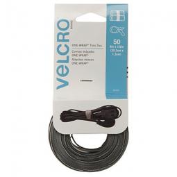 True Value 90924 VELCRO Brand ONE-WRAP Thin Ties, Black / Gray, 8 x 1/2-In., 50-Ct.