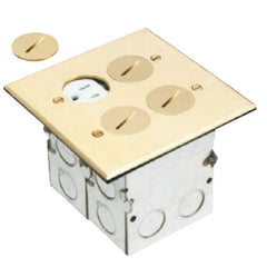 Arlington FLB5541MB Floor Box Kit with Steel Box and Metallic Cover with Four Threaded Plugs Two Gang Brass