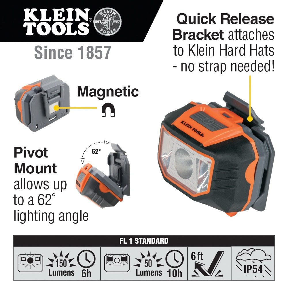 Klein KHH56220 Hardhat Headlamp / Magnetic Work Light 150 Lumens Spotlight 50 Lumens Floodlight