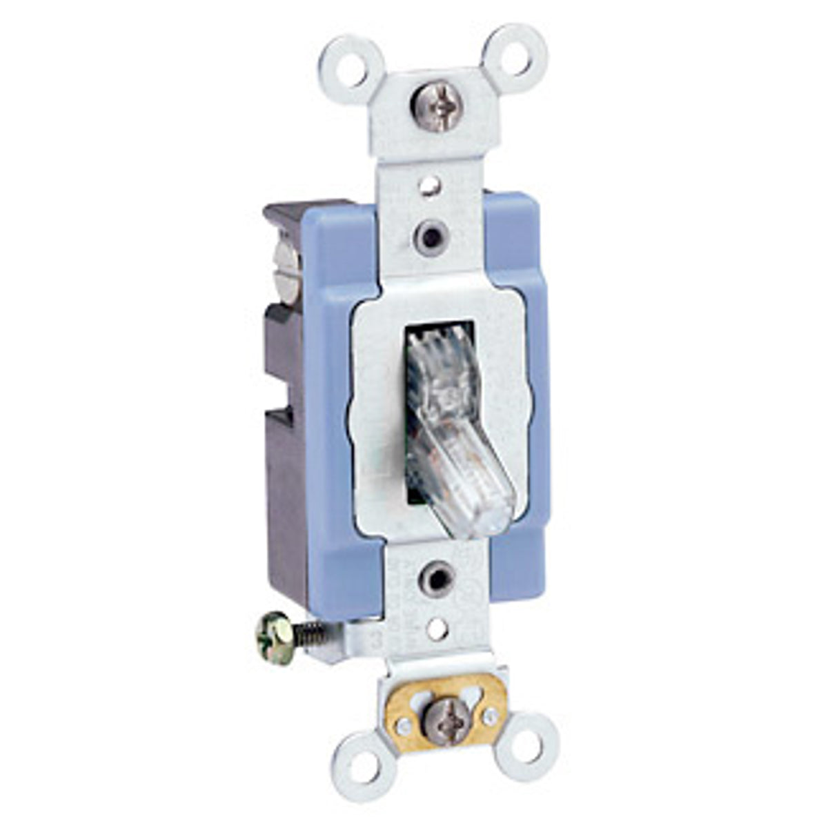 Leviton 1201-PLC Clear Thermoplastic Self Grounding Illuminated Toggle Quiet Switch 15 Amp 120 VAC 1/2 Hp