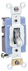 Leviton 1201-PLC Clear Thermoplastic Self Grounding Illuminated Toggle Quiet Switch 15 Amp 120 VAC 1/2 Hp