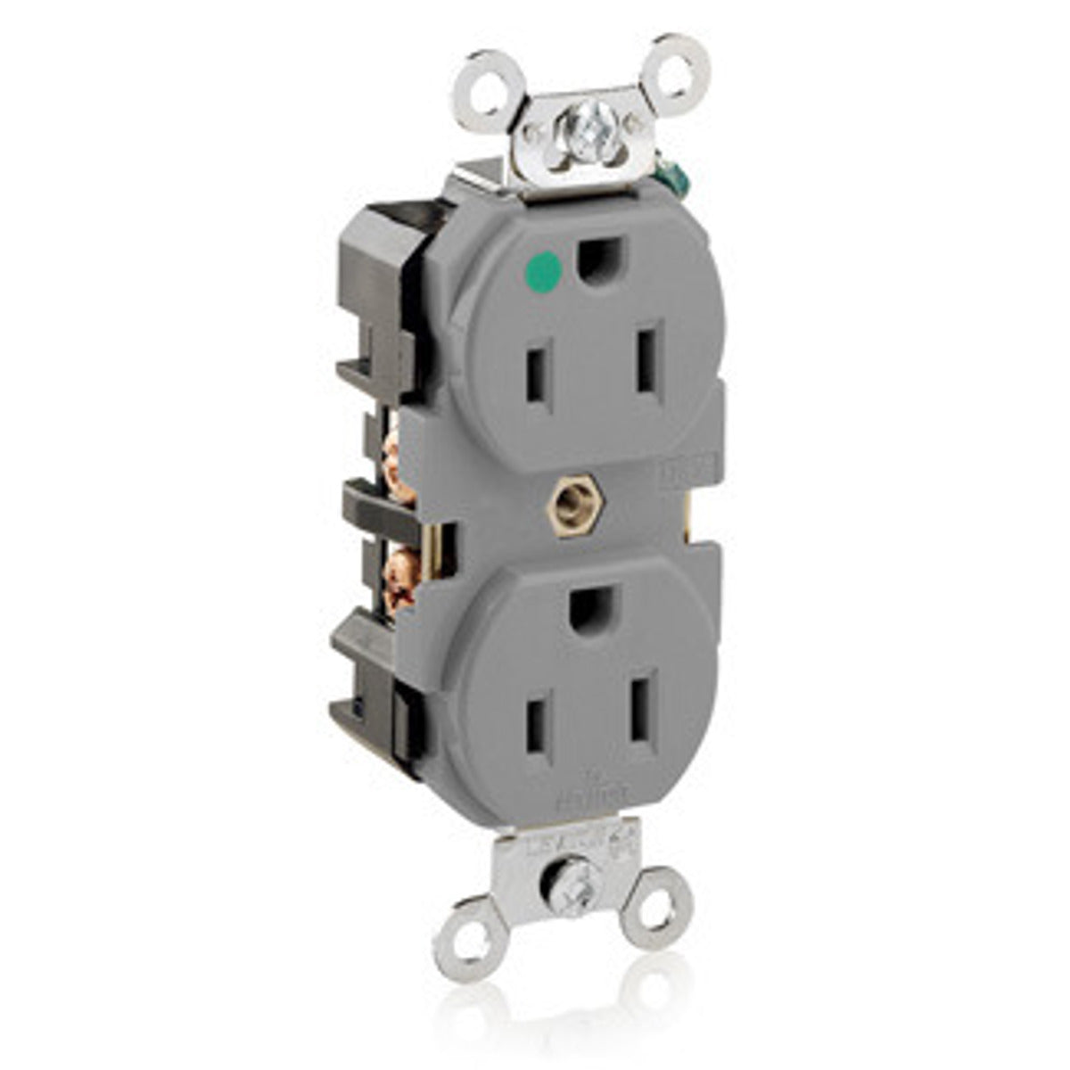 Leviton 8200-GY Extra Heavy Duty Hospital Grade Duplex Receptacle 15-Amp 125-Volt NEMA 5-15R