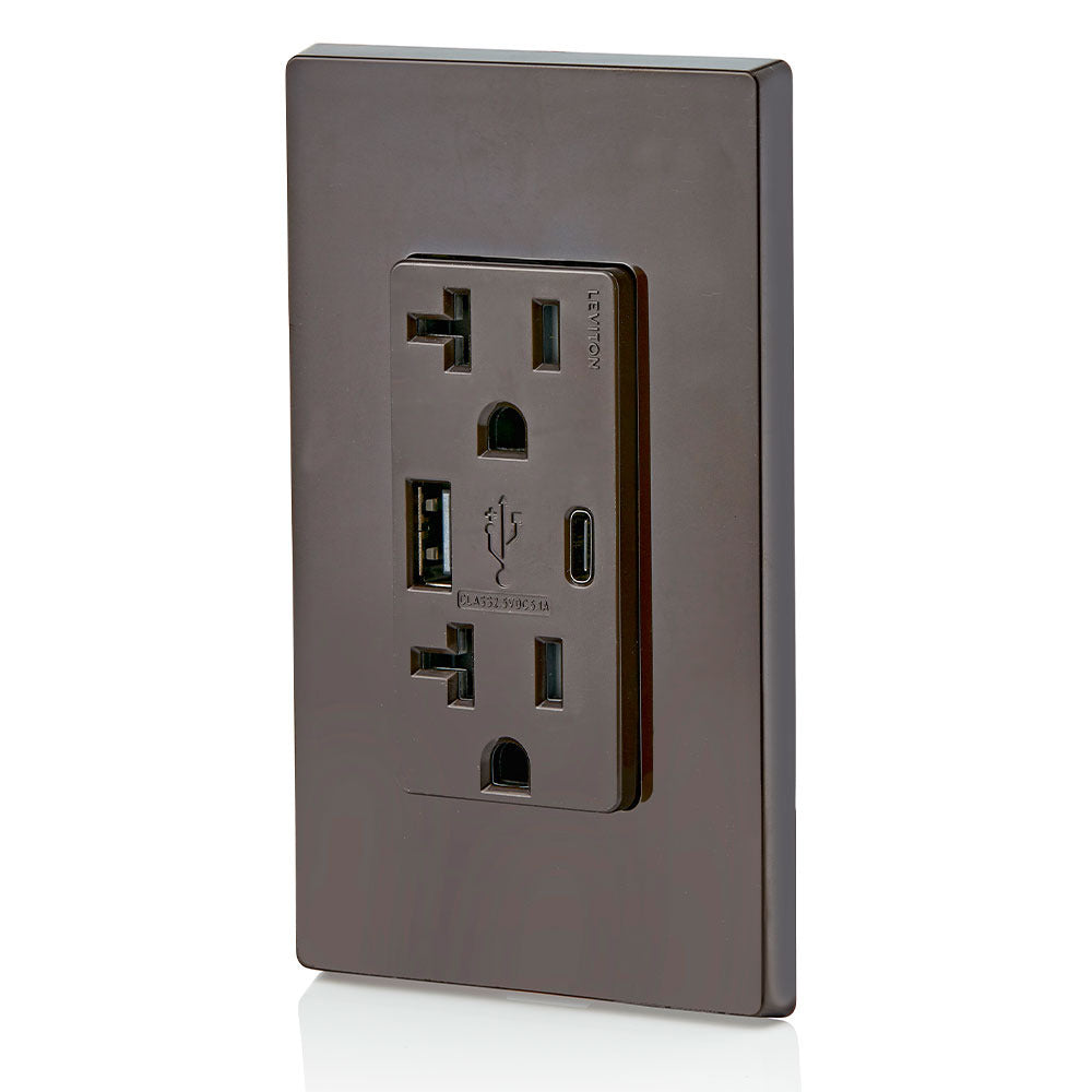 Leviton T5833-B Combination Duplex Receptacle Outlet and USB Charger 20 Amp 125 Volt