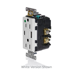 Leviton T5833-HGG Decora Plus Duplex Receptacle Outlet Heavy-Duty Hospital Grade Tamper Resistant with USB One Type A One Type C USB Port 5.1 Amp