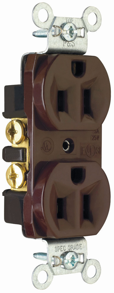 Pass & Seymour CRB5262 Construction Spec Grade Duplex Receptacle Back & Side Wire 15Amp 125Volt Brown