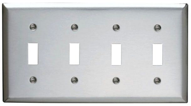 Pass & Seymour SS4 Wall Plate 4 Gang Toggle Switch Plate 302/304 Stainless Steel