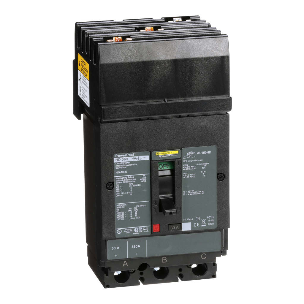 Square D HDA36030 Molded Case Circuit Breaker 600 Volt 30 Amp PowerPact