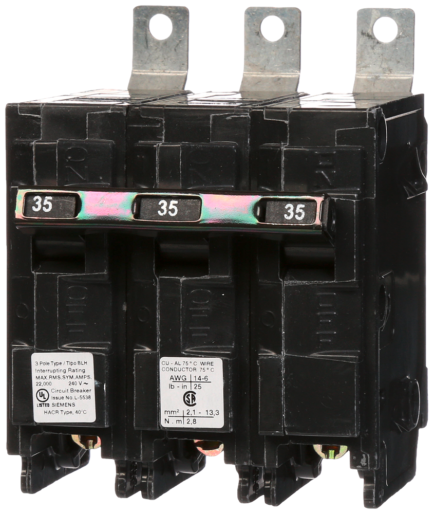 Siemens B335H 3-Pole 35 Amp 240 VAC 22 kA Bolt-On Molded Case Circuit Breaker