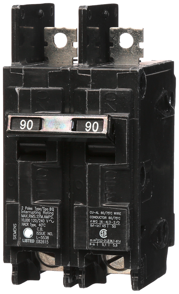 Siemens BQ2B090 2-Pole 90 Amp 120/240 VAC 10 kA Circuit Breaker