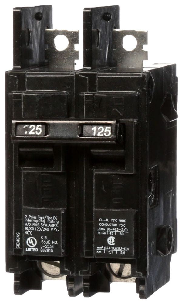 Siemens BQ2B125 2-Pole 125 Amp 120/240 VAC 10 kA Circuit Breaker