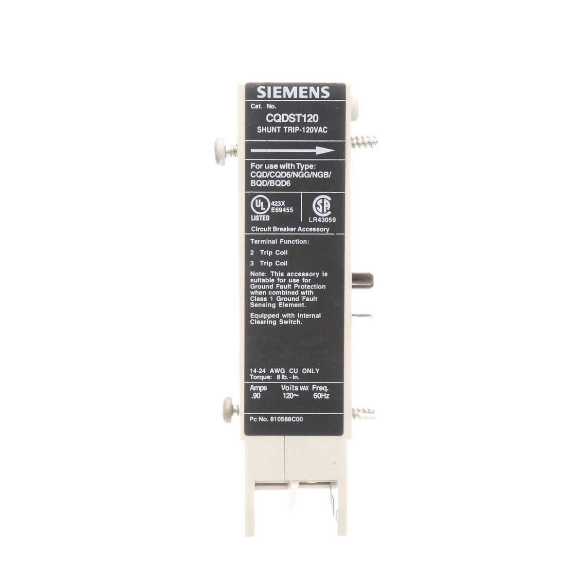 Siemens CQDST120 120 VAC Molded Case Circuit Breaker Shunt Trip