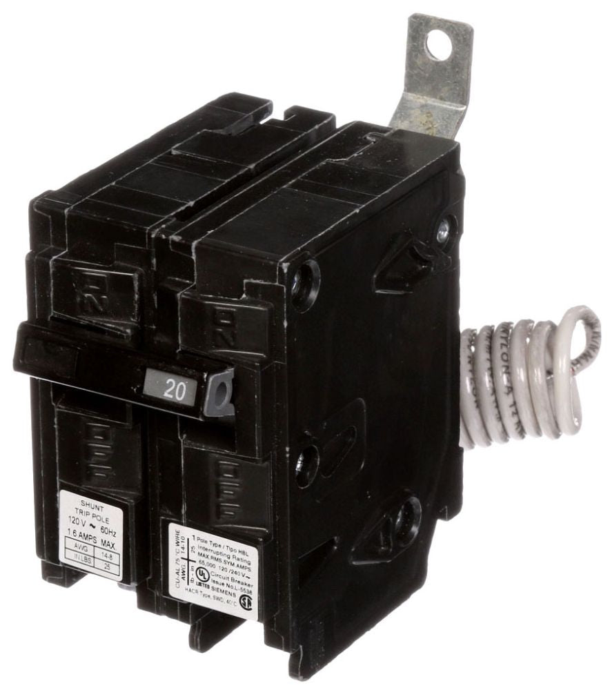 Siemens B120HH00S01 Breaker 20A 1P 120V 65K HBL 120V Shunt 65 KAIC