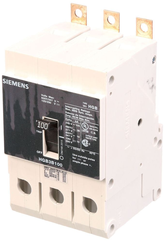 Siemens HGB3B100B Low Voltage Panelboard Mount G Frame Circuit Breaker 100A 3-Pole