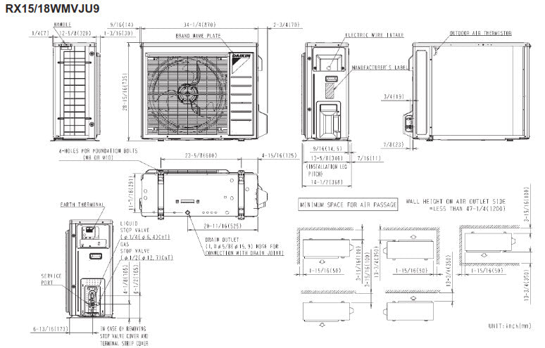 Daikin RX15WMVJU9 Up to 19.6 SEER2, Heat Pump, Ductless ODU, 1.25 Ton