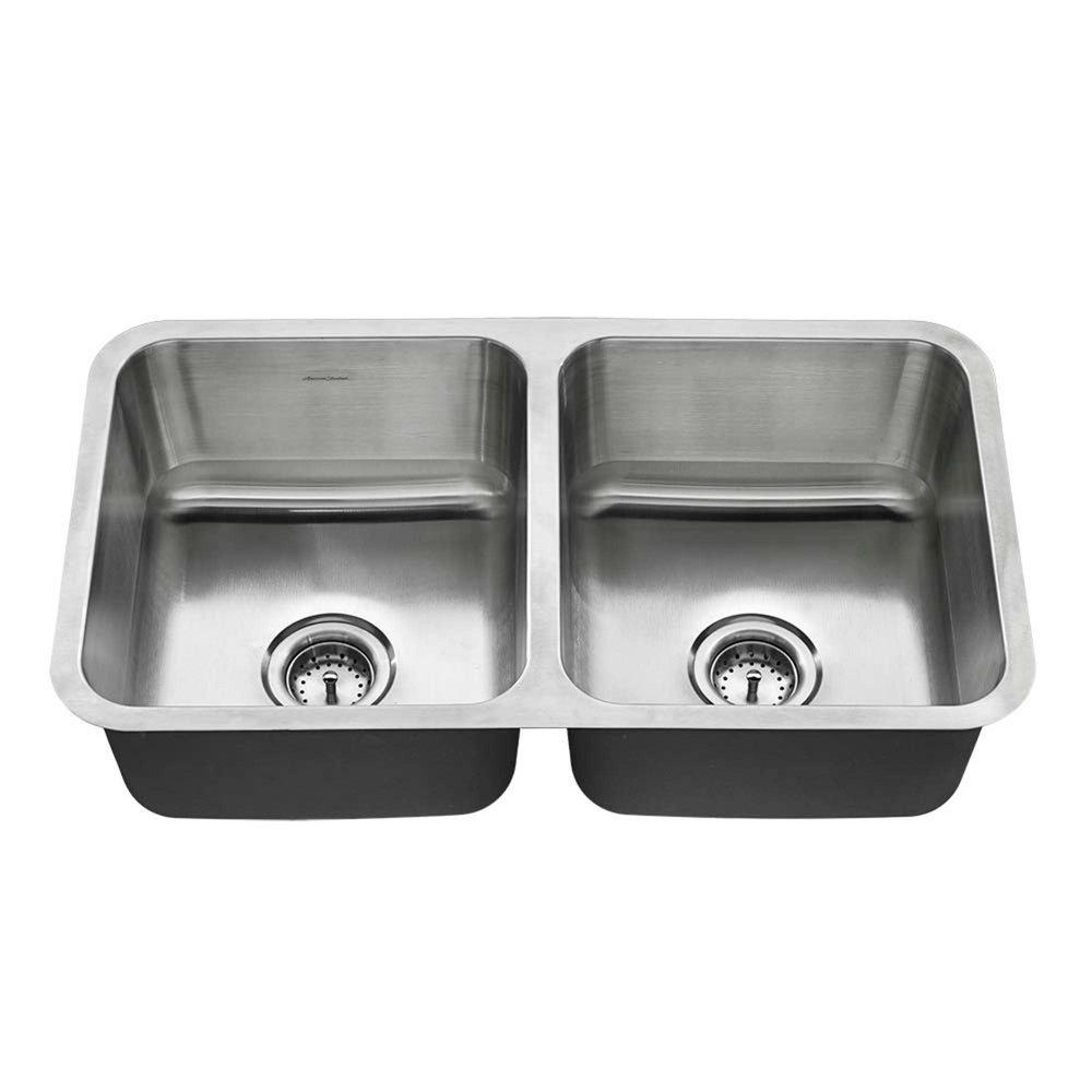 American Standard 18DB.9321800T.075 32 x 18 Stainless Steel Double Bowl Undermount Kitchen Sink - Drains Included