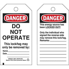 Brady 66051 Tagout Tags Lockout Polyester Metal Rigid Black/Red on White 5.75 H x 3 in. W