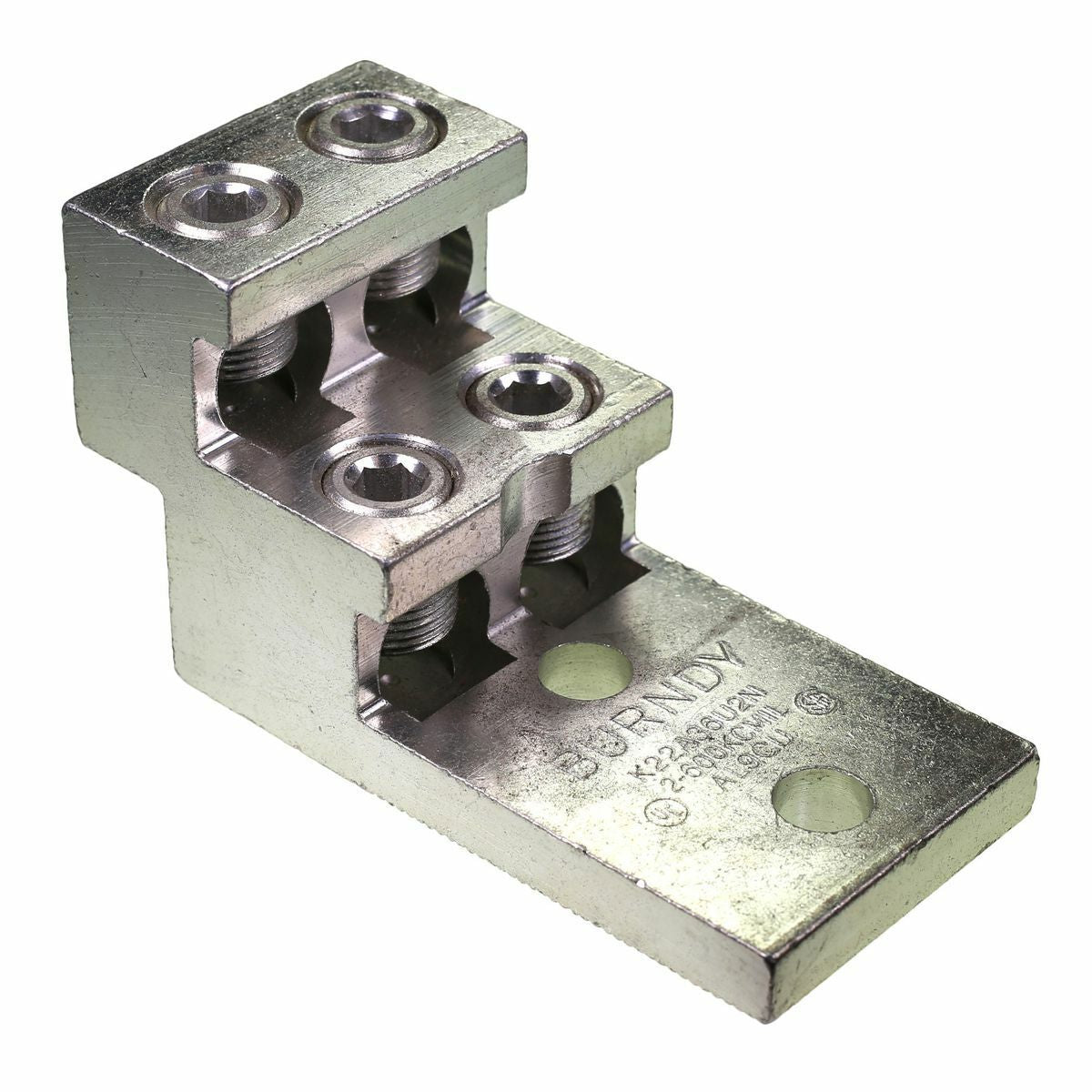 BURNDY K22A36U2N Aluminum Universal Terminal, 2 Hole, 1/2 Diameter Stud Holes Spaced 1-3/4 On Center (NEMA-spacing)