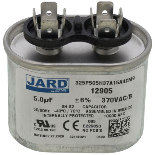 Heil Quaker 1178116 Run Capacitor, Oval, 370 Volts, 5 MFD