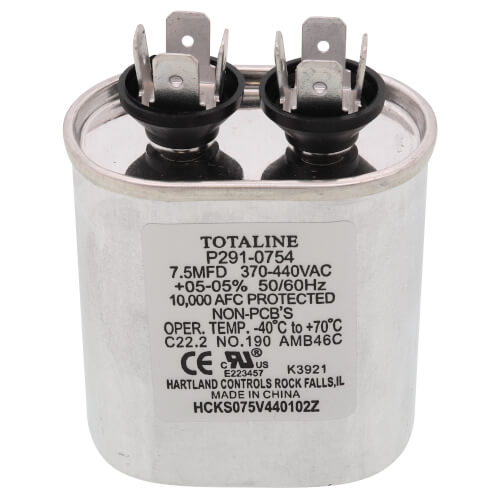 TEMPSTAR 1187293 Oval Run Capacitor, 7.5 Mfd, 370 Volts