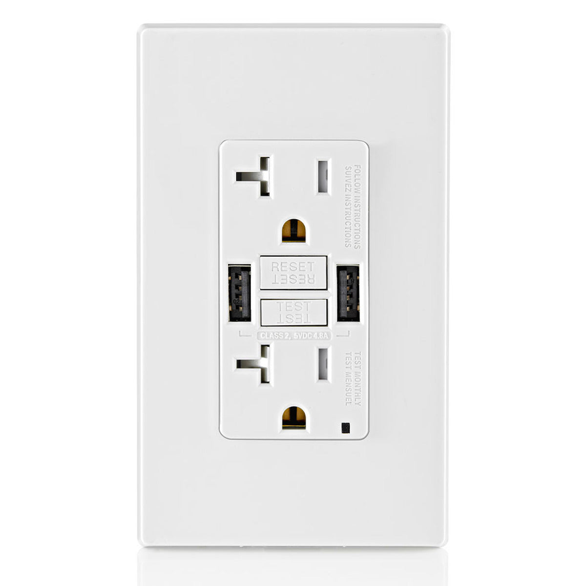 Leviton GUSB2-W GFCI Combo USB Charger