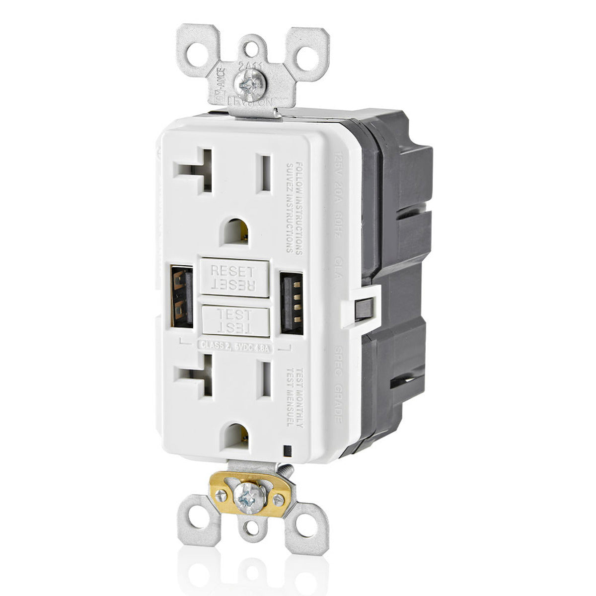 Leviton GUSB2-W GFCI Combo USB Charger