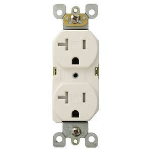 Leviton W5820-T0W 125 Volt 20 Amp 2-Pole 3-Wire NEMA 5-15R White Straight Blade Duplex Receptacle