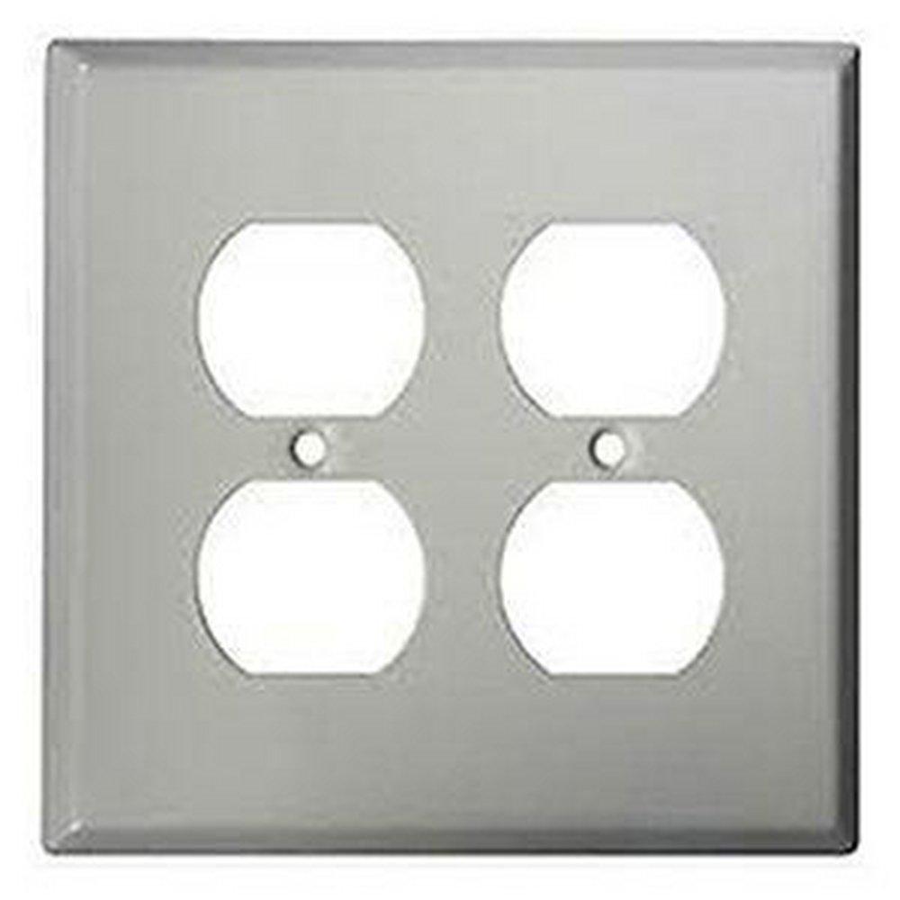 Mulberry 97102 Standard Receptacle Wallplate, 2 Gangs, 4.5 in H x 4.562 in W, 430 Stainless Steel