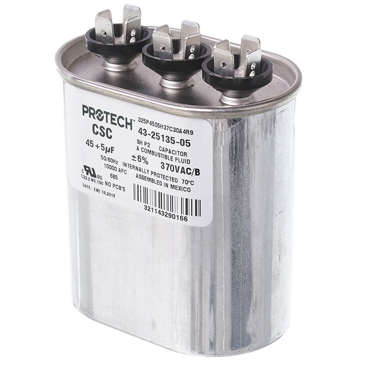 Rheem 43-25135-05 Capacitor - 45/5/370 Dual Oval