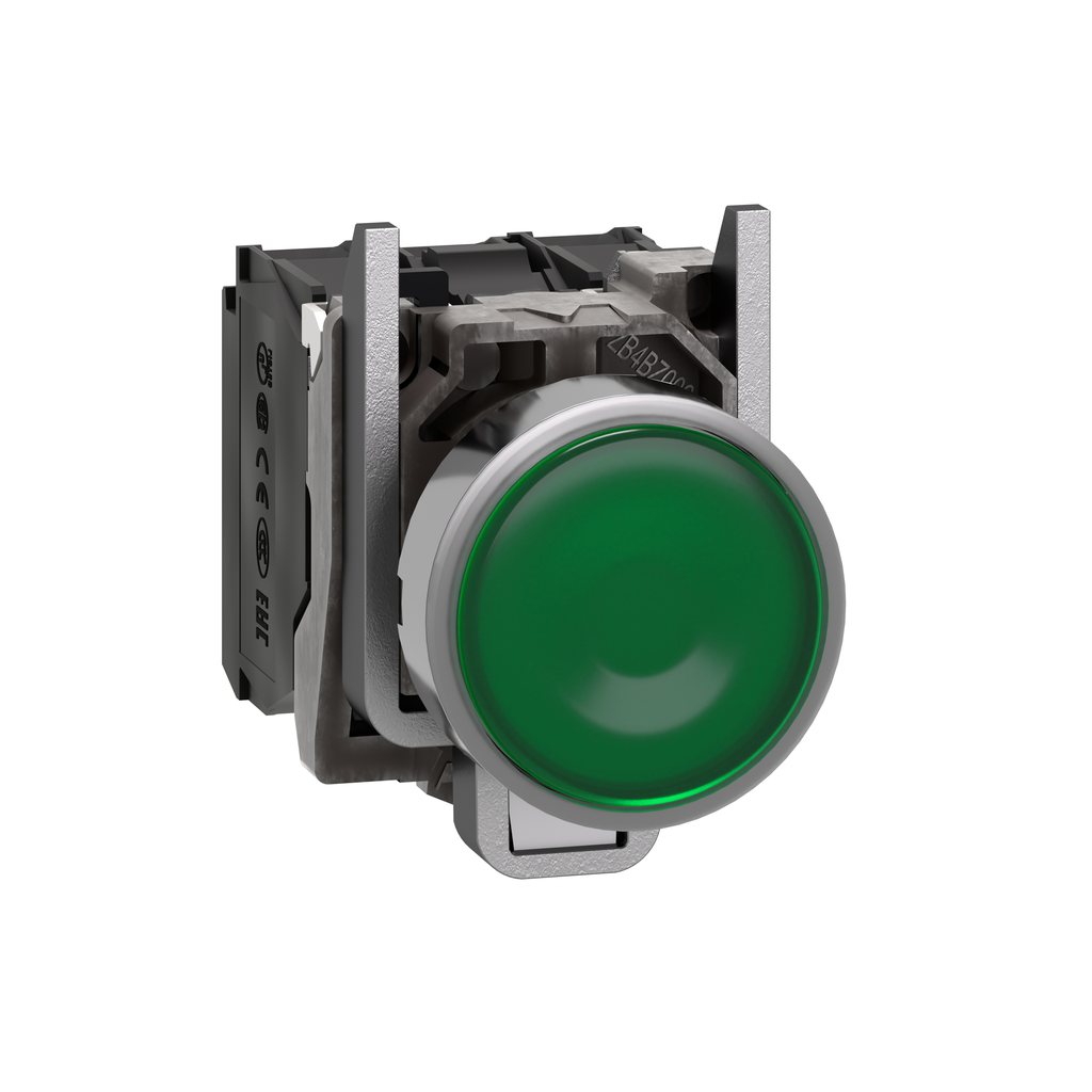 Schneider Electric XB4BW33B5 Square D 22 mm 24 VAC/VDC 18 mA 1NO 1NC Green Round Momentary Flush Illuminated Push Button